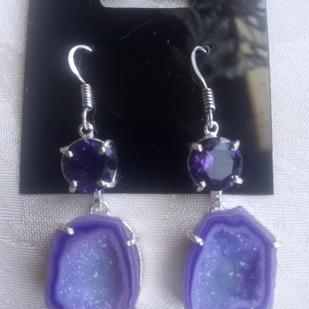 Purple solar quartz and amythyst earrings